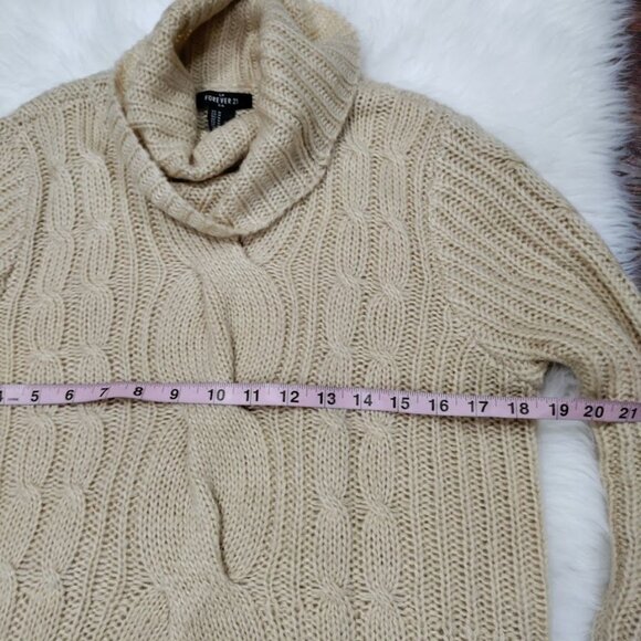 Forever 21 Cable Knit Cowl Neck Sweater Beige Cropped M/L - Picture 6 of 8